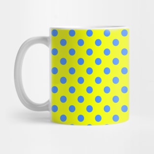 Blue Polka Dots Pattern on Yellow Background Mug